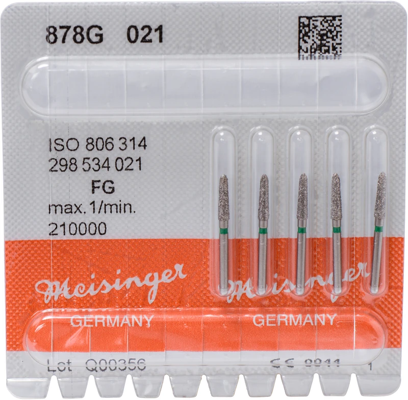 Diamanten 878  Packung  5 Stück grün grob, FG, Figur 298 Torpedo, 8 mm, ISO 021