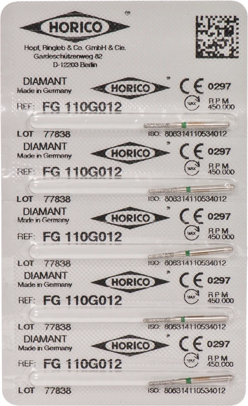 Diamantschleifer 110  Packung  5 Stück grün grob, FG, Figur 110, 6 mm, ISO 01