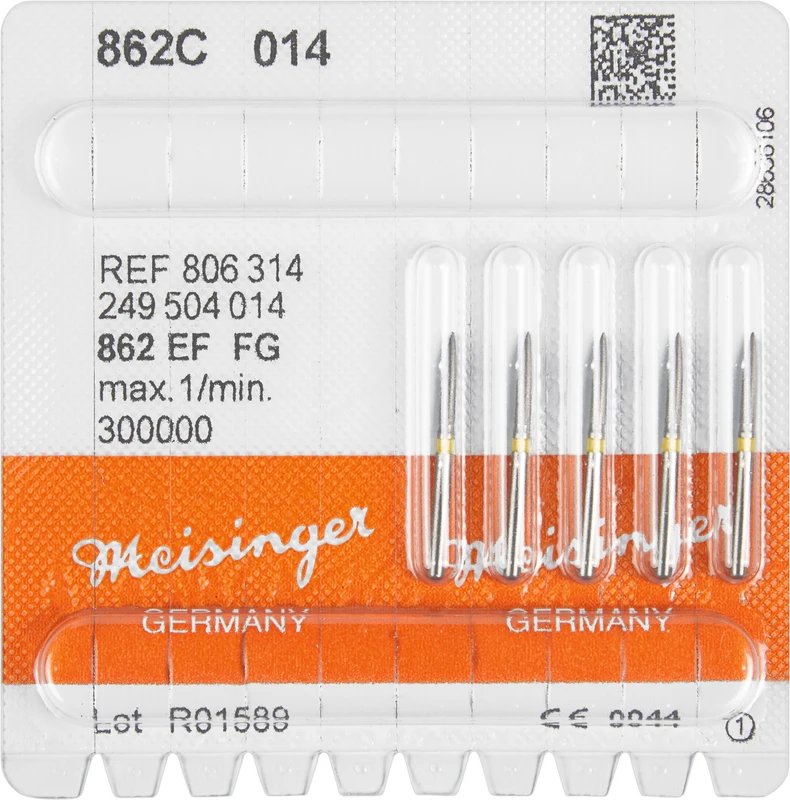 Diamanten 862  Packung  5 Stück gelb extra fein, FG, Figur 249 Flamme, 8 mm, ISO 014