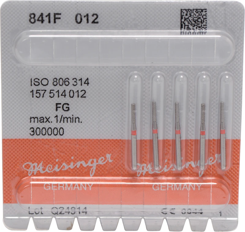 Diamanten 841  Packung  5 Stück rot fein, FG, Figur 157 Zylinder abgerundet, 6 mm, ISO 012