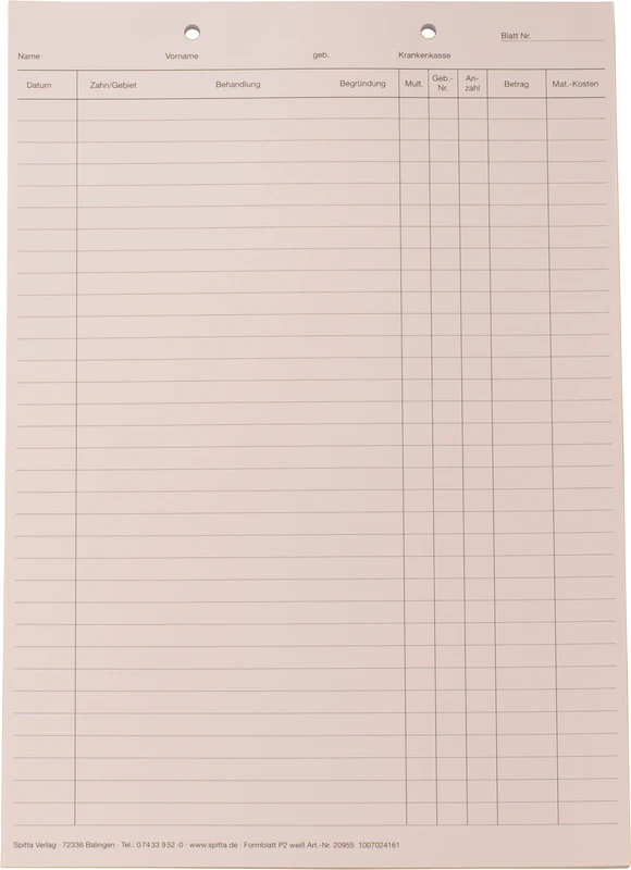 Krankenblatt P2   Stück  100 Blatt