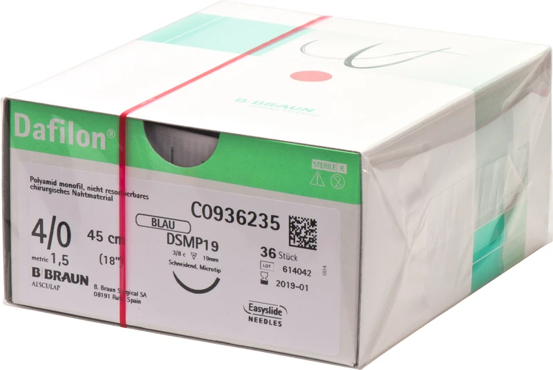 Dafilon®  Packung  36 Stück blau, 45 cm, DSMP19, 3\8 Kreis, schneidend, Mikropräzision, 19 mm, USP 4\0