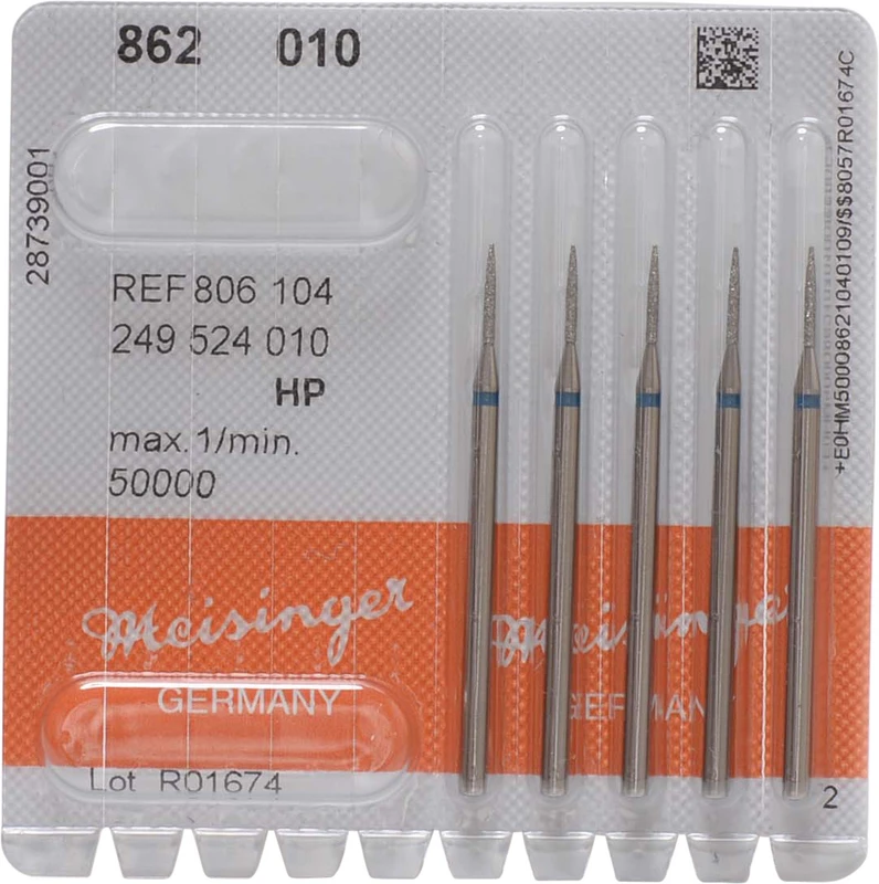 Diamanten 862  Packung  5 Stück blau mittel, HP, Figur 249 Flamme, 8 mm, ISO 010