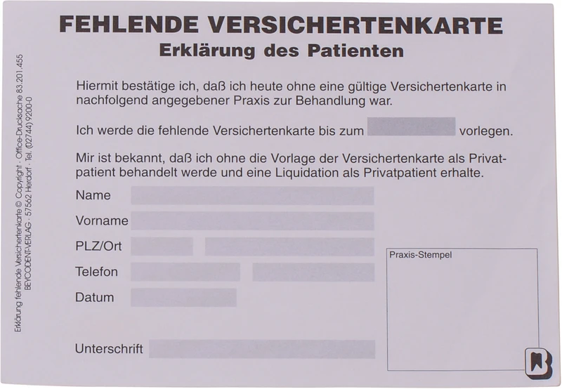 Erklärung fehlende Versichertenkarte   Stück  100 Blatt