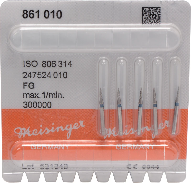 Diamanten 861  Packung  5 Stück blau mittel, FG, Figur 247 Flamme, 5 mm, ISO 010