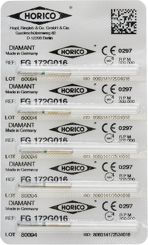 Diamantschleifer 172  Packung  5 Stück grün grob, FG, Figur 172, 8 mm, ISO 016