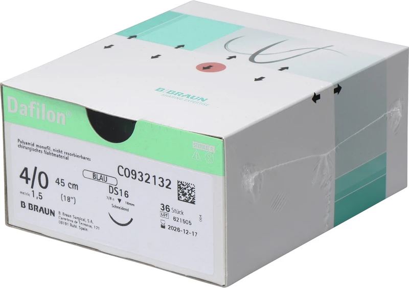 Dafilon®  Packung  36 Stück blau, 45 cm, DS16, 3\8 Kreis, schneidend, 16 mm, USP 4\0