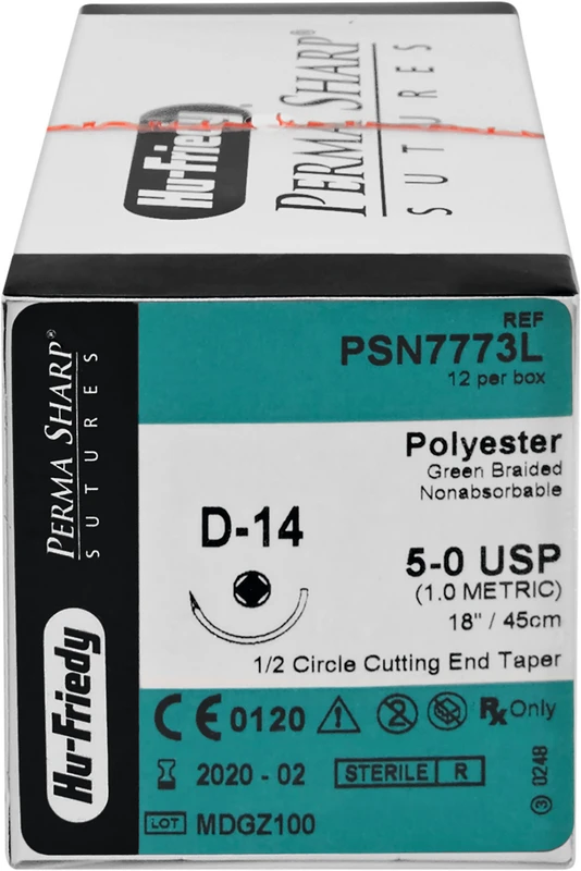 Perma Sharp Polyester  Packung  12 Stück grün, 45 cm, D-14, 1\2 Kreis, Rundkörper, schneidend, 17,5 mm, USP 5\0