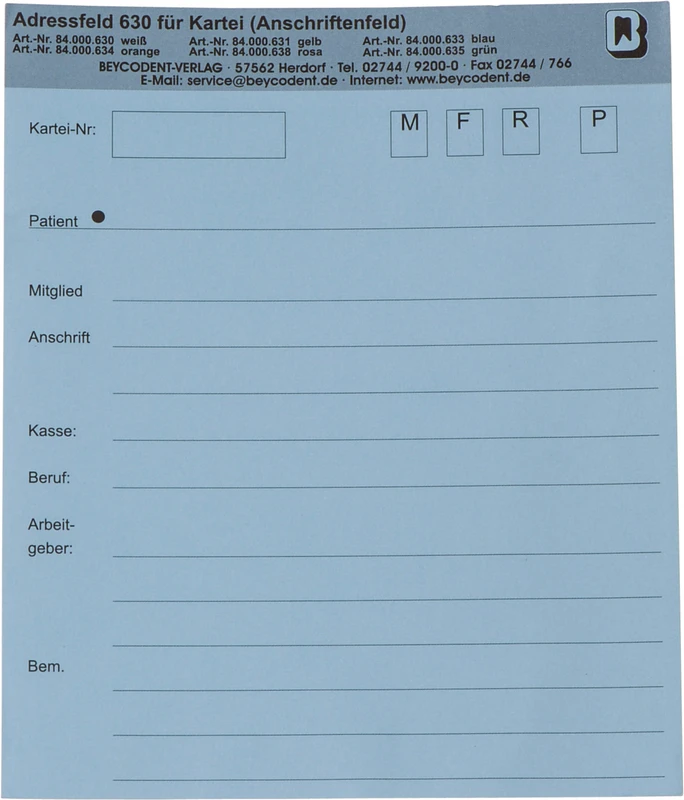 Adressfeld 630  Packung  200 Stück blau