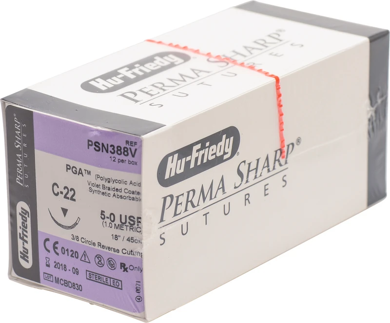 Perma Sharp PGA  Packung  12 Stück violett, 45 cm, C-22, 3\8 Kreis, schneidend, Rückstich, 16,2 mm, USP 5\0