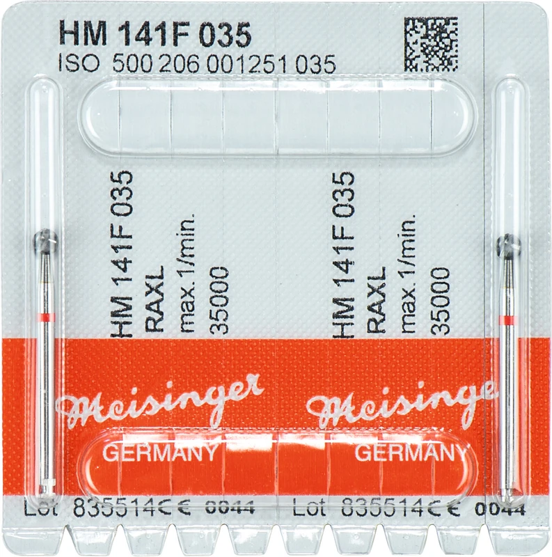 Chirurgie Fräser HM 141  Packung  2 Stück rot fein, RA XL, Figur 001, ISO 035