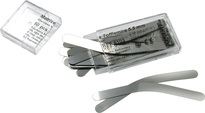 Matrizen nach Tofflemire  Packung  50 Stück Höhe 5,5 mm, Stärke 0,04 mm, Prämolar