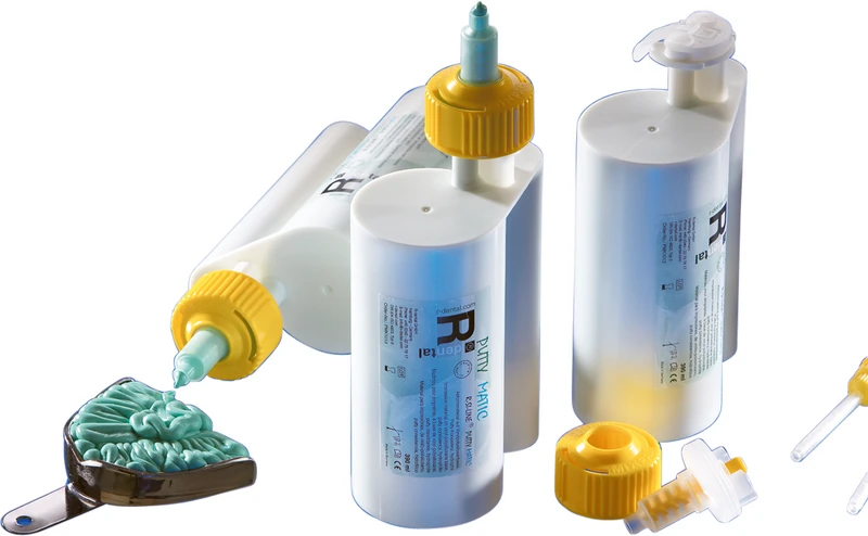 R-SI-LINE® PUTTY MATIC  Kit  380 ml Doppelkartusche, 10 Mischkanülen MATIC BR, 1 Bajonett-Ring