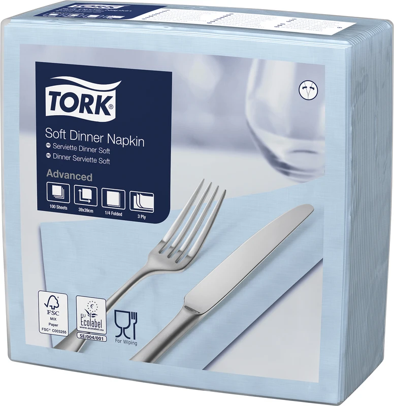 TORK® Soft Dinnerservietten  Karton  12 x 100 Stück 3-lagig, hellblau
