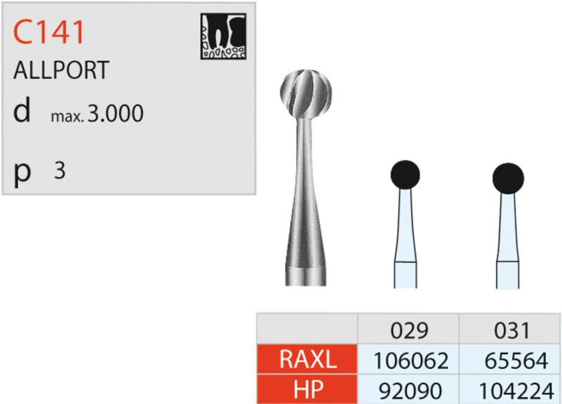 Chirurgie Fräser HM C141  Packung  3 Stück RAL, Figur 001, ISO 035