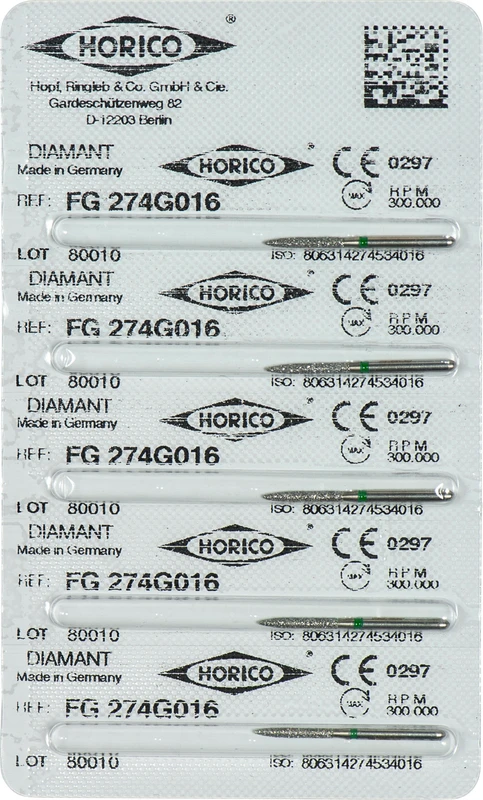 Diamantschleifer 274  Packung  5 Stück grün grob, FG, Figur 274, 10 mm, ISO 016