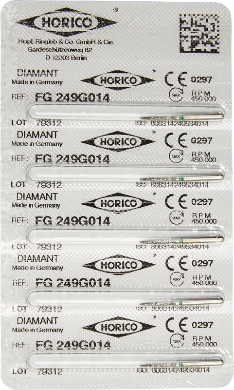 Diamantschleifer 249  Packung  5 Stück grün grob, FG, Figur 249, 8 mm, ISO 014