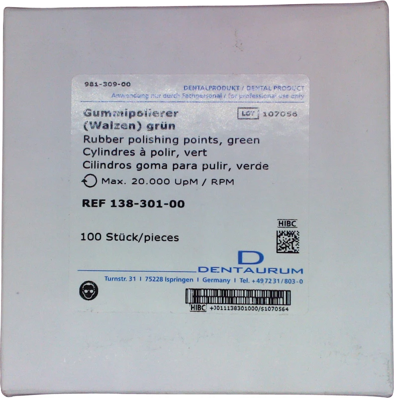 Gummipolierer  Packung  100 Stück UM, grün fein, Fig. 114, Seite u. Stirn schneidend, ISO 070
