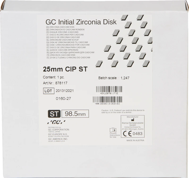 GC Initial Zirconia Disk  Stück  Ø 98, 5 mm H 25 mm, ST