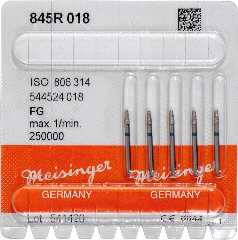 Diamanten 845  Packung  5 Stück blau mittel, FG, Figur 544 Konus Kante abgerundet, 4 mm, ISO 018