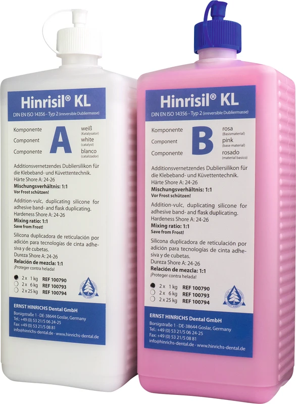 Hinrisil® KL  Karton  1 kg Flasche Komponente A, 1 kg Flasche Komponente B rosa
