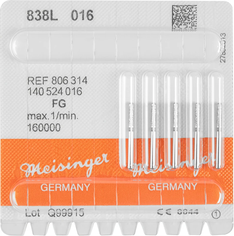 Diamanten 838  Packung  5 Stück blau mittel, FG, Figur 140 Zylinder lang, 7 mm, ISO 016