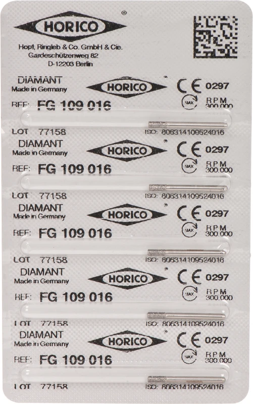 Diamantschleifer 109  Packung  5 Stück FG, Figur 109, 4 mm, ISO 016