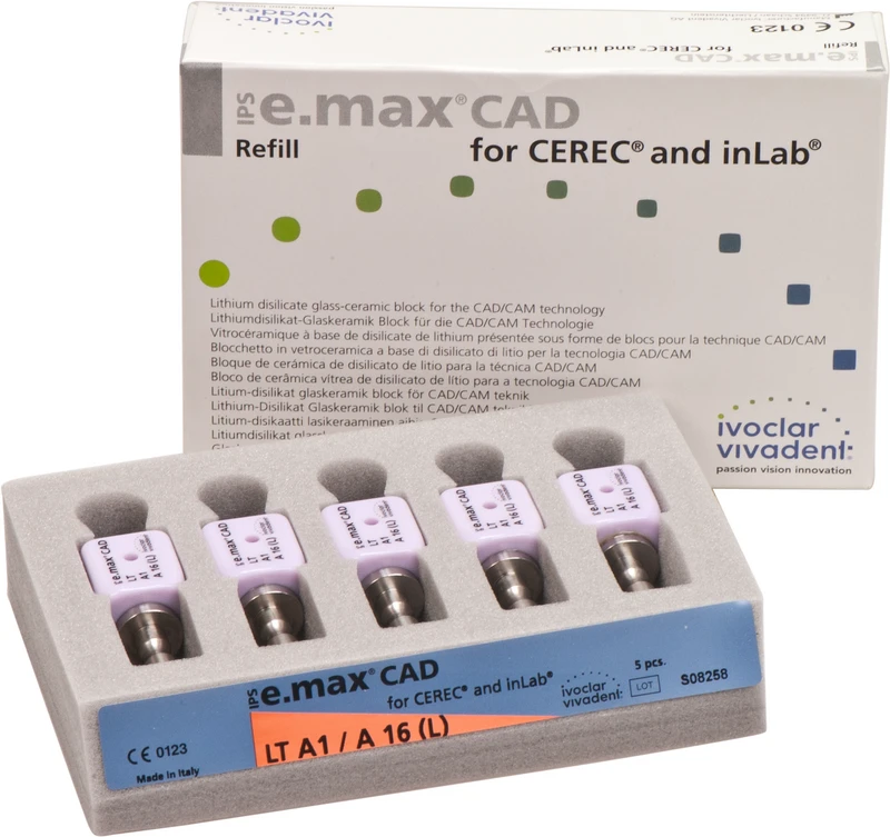 IPS e.max CAD Abutment Solutions for CEREC\inLab  Packung  5 Stück A-D, Gr. A16L, A1 LT