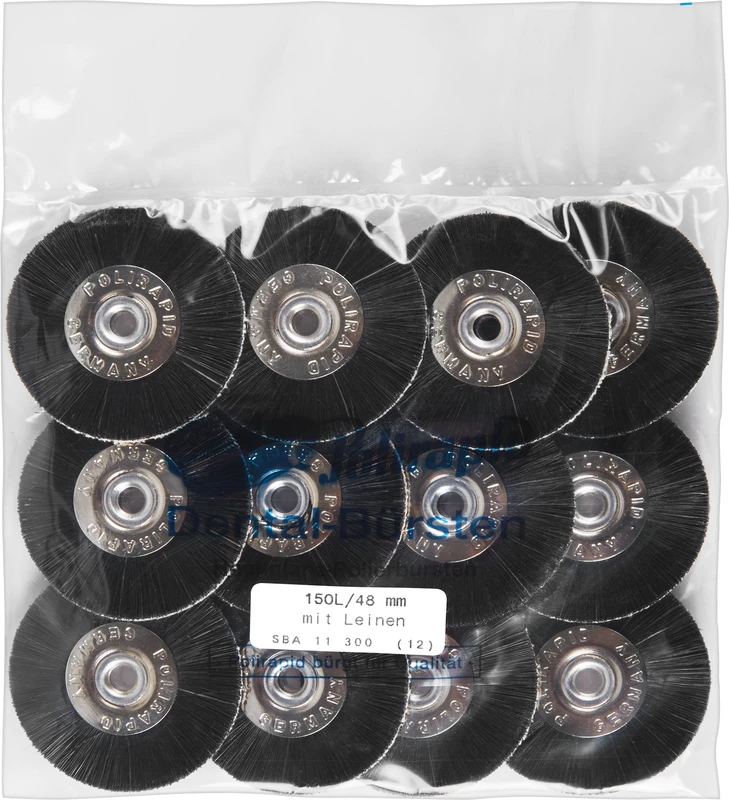 Schmalbürsten  Packung  12 Stück mit Aluzentrum, Chungking schwarz, Leineneinlage, Ø 48 mm, S: 4 mm