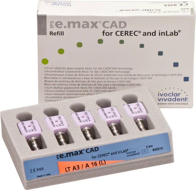 IPS e.max CAD Abutment Solutions for CEREC\inLab  Packung  5 Stück A-D, Gr. A16L, A3 LT