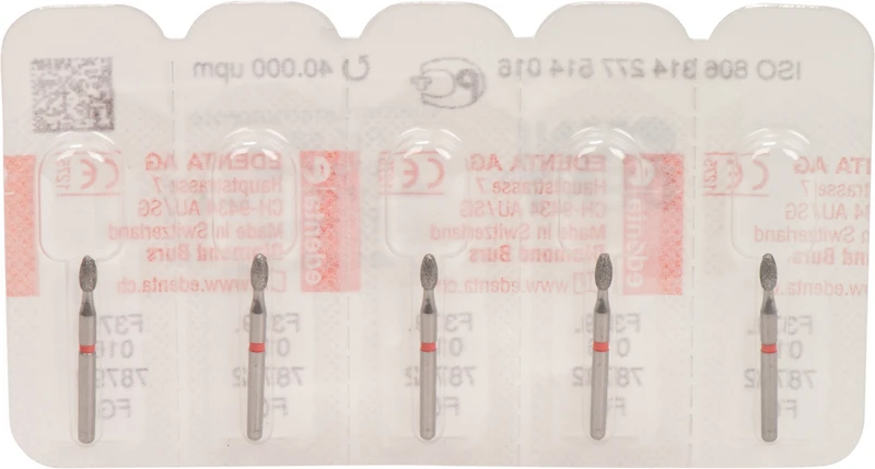 Omni Diamanten 379  Packung  5 Stück rot fein, FG, Figur 277 Eiform, 3,5 mm, ISO 016