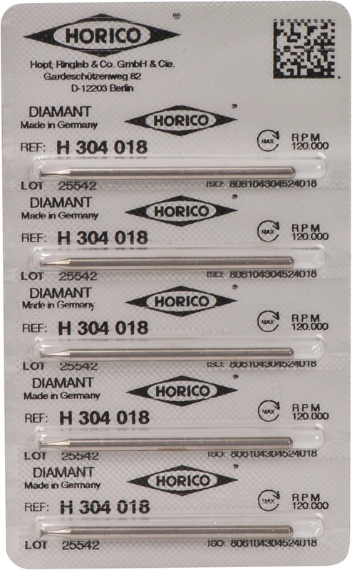 Diamantschleifer H 304  Packung  5 Stück HP, Figur 304, 0,8 mm, ISO 018