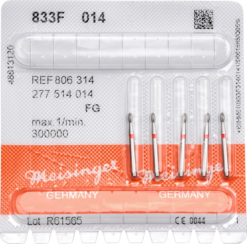 Diamanten 833  Packung  5 Stück rot fein, FG, Figur 277 Ei, 2,8 mm, ISO 014