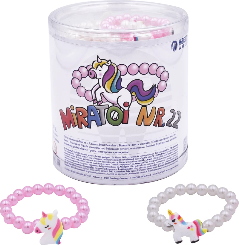 Miratoi Nr. 22 Einhorn Perlenarmbänder  Packung  50 Stück (30 x rose, 20 x weiß), Ø 7 mm