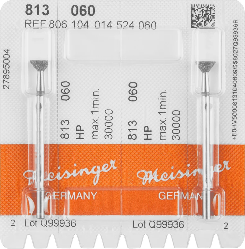 Diamanten 813  Packung  2 Stück blau mittel, HP, Figur 014 umgekehrter Kegel, 3 mm, ISO 060
