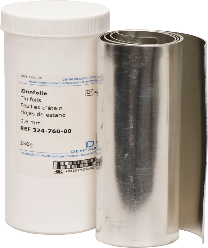 Zinnfolie  Rolle  250 g, Länge 57 cm, Stärke 0,60 mm