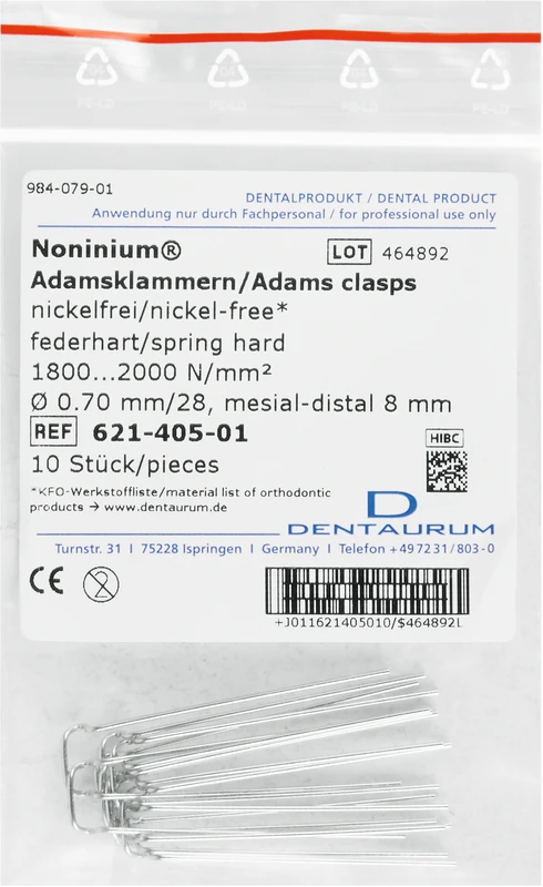 Noninium® Adamsklammern  Packung  10 Stück Länge 8 mm