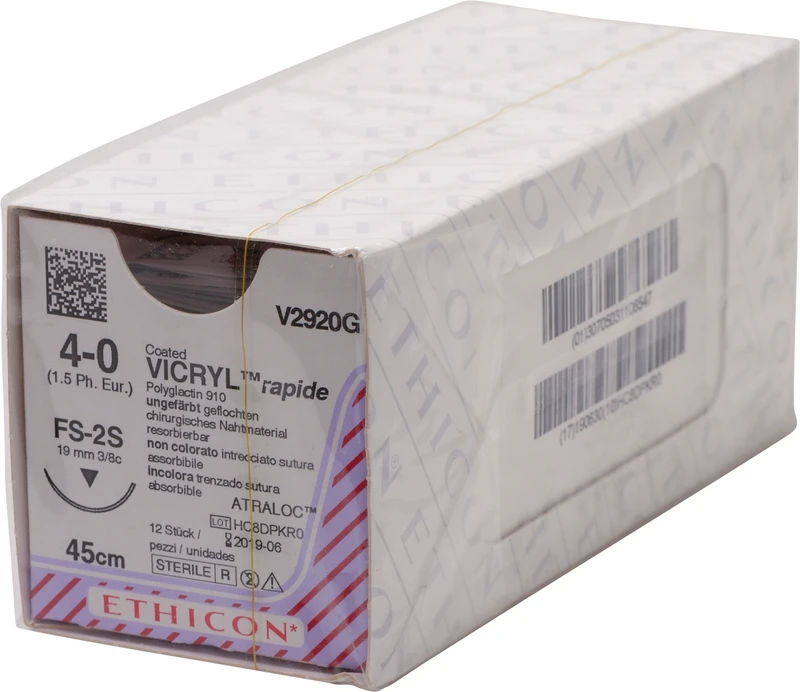 VICRYL RAPIDE  Packung  12 Stück ungefärbt, 45 cm, FS2S, 3\8 Kreis, schneidend, 19 mm, USP 4\0