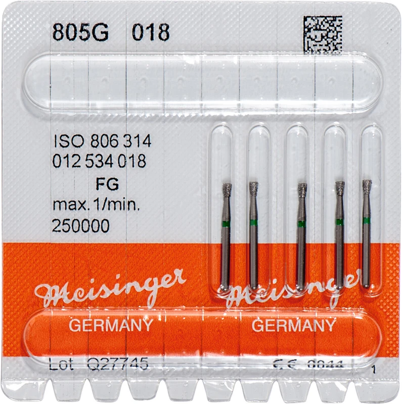 Diamanten 805  Packung  5 St. grün grob, FG, Fig. 012 umgek. Kegel, Kante scharf, 2,3 mm, ISO 018