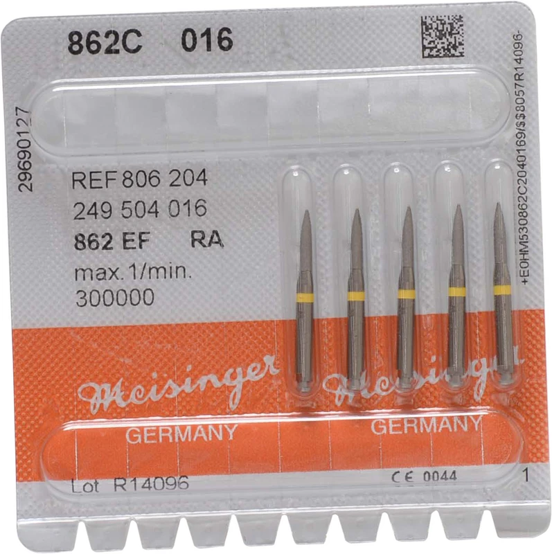 Diamanten 862  Packung  5 Stück gelb extra fein, RA, Figur 249 Flamme, 8 mm, ISO 016