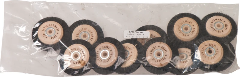 Labor Rundbürsten  Packung  12 Stück mit HK, 2-reihig, Chungking schwarz, spitz, Kern: Ø 40 mm, Außen: Ø 60 mm