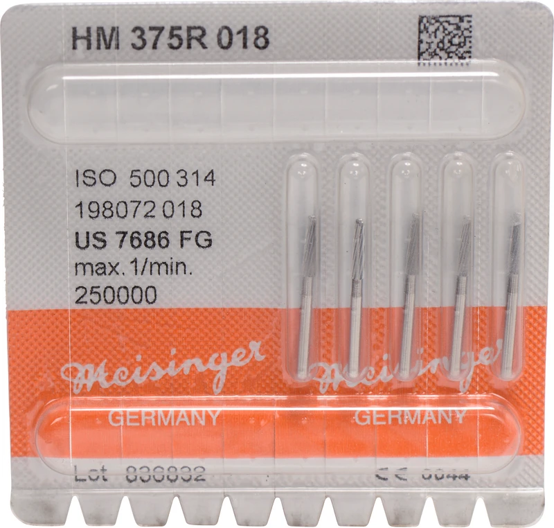 HM-Finierer 375R  Packung  5 Stück fein, FG, Figur 198 Konisch rund, 8 mm, ISO 018