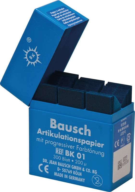 Artikulationspapier 200 µ  Plastik-Kassette  300 Stück blau, gerade, BK 01