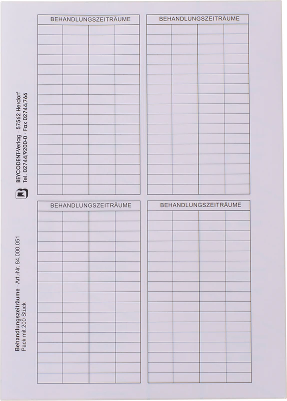 Etikett Behandlungszeiträume   Packung  200 Stück