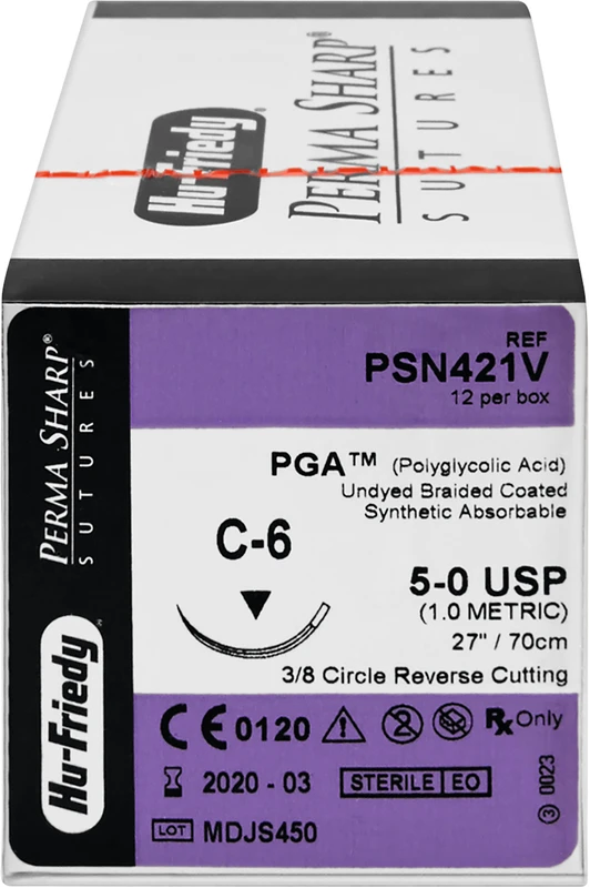 Perma Sharp PGA  Packung  12 Stück ungefärbt, 70 cm, C-6, 3\8 Kreis, schneidend, Rückstich, 18,7 mm, USP 5\0