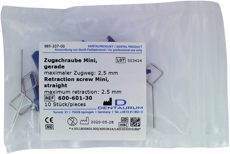 Zugschrauben, Edelstahl  Packung  10 Stück Mini, Drehrichtungspfeil aufgedruckt, blau-gelb Maximaler Zugweg 2,5 mm