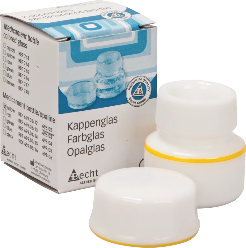 Kappengläser aus Simplex-Opalglas  Stück  mit gelbem Ring