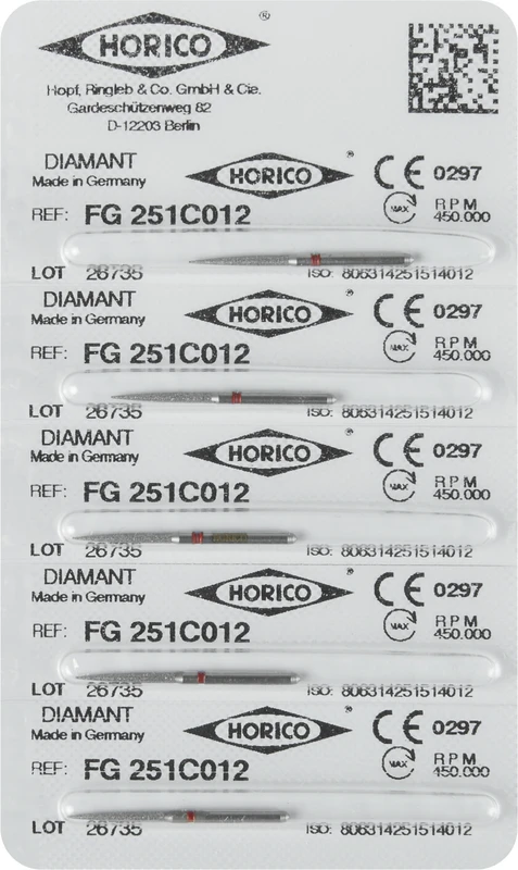 Diamantschleifer 251  Packung  5 Stück rot fein, FG, Figur 251, 11,5 mm, ISO 012
