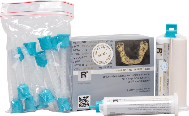 R-SI-LINE® METAL-BITE® Gold  Packung  2 x 50 ml Doppelkartusche gold, 12 Mischkanülen SXN