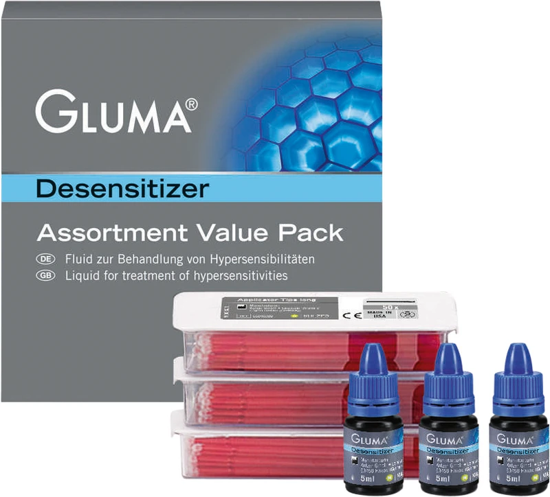 GLUMA® Desensitizer  Value Pack  3 x 5 ml Flasche, 150 Applikatortips, 1 Vorlageschale, 1 Arbeitskarte